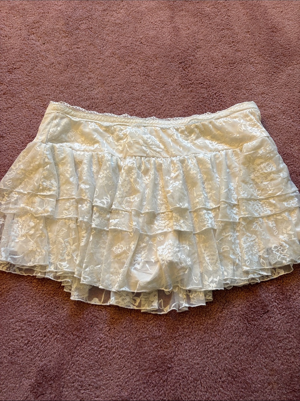 Lace Ruffle Mini Skort Shorts - Off White